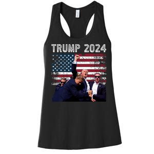 Trump 2024 Us Flag Donald Trump Election Rally Shooting 2024 Women's Racerback Tank