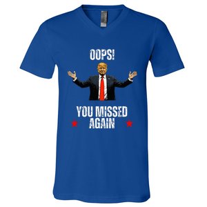 Trump 2024 Us President Patriotic American Oops Missed Again V-Neck T-Shirt