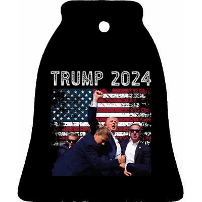 Trump 2024 Us Flag Donald Trump Election Rally Shooting 2024 Ceramic Bell Ornament