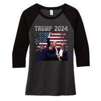 Trump 2024 Us Flag Donald Trump Election Rally Shooting 2024 Women's Tri-Blend 3/4-Sleeve Raglan Shirt