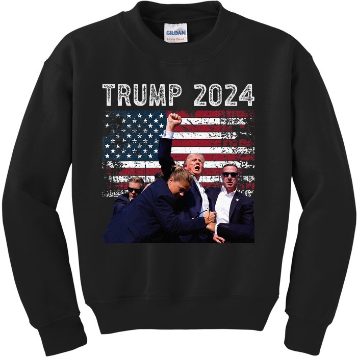 Trump 2024 Us Flag Donald Trump Election Rally Shooting 2024 Kids Sweatshirt