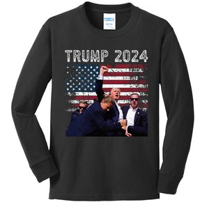 Trump 2024 Us Flag Donald Trump Election Rally Shooting 2024 Kids Long Sleeve Shirt