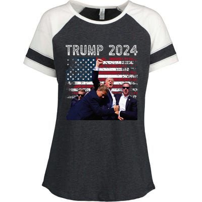 Trump 2024 Us Flag Donald Trump Election Rally Shooting 2024 Enza Ladies Jersey Colorblock Tee