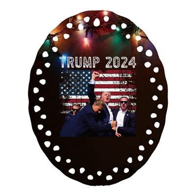 Trump 2024 Us Flag Donald Trump Election Rally Shooting 2024 Ceramic Oval Ornament