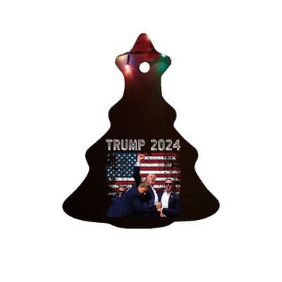 Trump 2024 Us Flag Donald Trump Election Rally Shooting 2024 Ceramic Tree Ornament