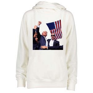 Trump 2024 Us Flag Donald Trump Election Rally Shooting 2024 Womens Funnel Neck Pullover Hood