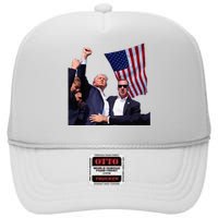 Trump 2024 Us Flag Donald Trump Election Rally Shooting 2024 High Crown Mesh Back Trucker Hat