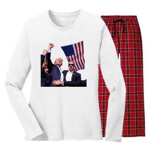 Trump 2024 Us Flag Donald Trump Election Rally Shooting 2024 Women's Long Sleeve Flannel Pajama Set 