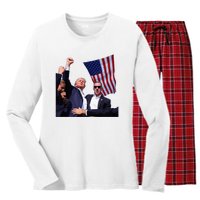 Trump 2024 Us Flag Donald Trump Election Rally Shooting 2024 Women's Long Sleeve Flannel Pajama Set 