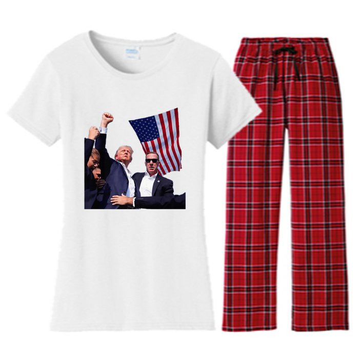 Trump 2024 Us Flag Donald Trump Election Rally Shooting 2024 Women's Flannel Pajama Set