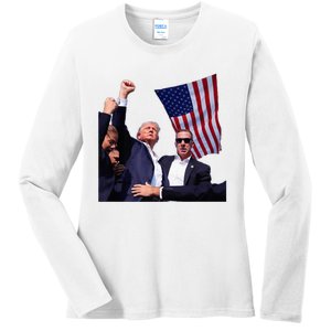 Trump 2024 Us Flag Donald Trump Election Rally Shooting 2024 Ladies Long Sleeve Shirt