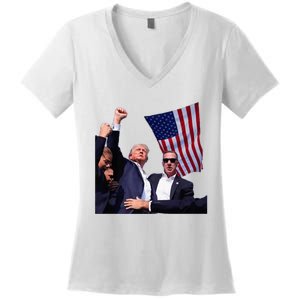 Trump 2024 Us Flag Donald Trump Election Rally Shooting 2024 Women's V-Neck T-Shirt