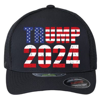 Trump 2024 USA Flag Donald Trump Elections 2024 Flexfit Unipanel Trucker Cap