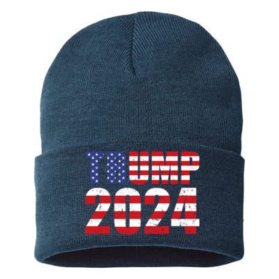 Trump 2024 USA Flag Donald Trump Elections 2024 Sustainable Knit Beanie