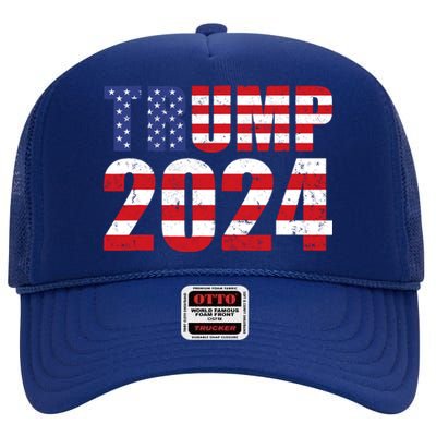 Trump 2024 USA Flag Donald Trump Elections 2024 High Crown Mesh Back Trucker Hat