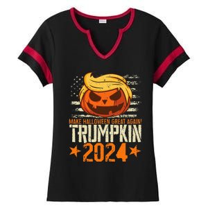 Trumpkin 2024 Usa Make Halloween Great Again Funny Trump Ladies Halftime Notch Neck Tee