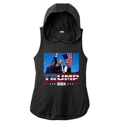 Trump 2024 Us Flag Donald Trump Election Rally Shooting 2024 Ladies PosiCharge Tri-Blend Wicking Draft Hoodie Tank