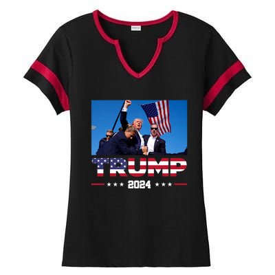 Trump 2024 Us Flag Donald Trump Election Rally Shooting 2024 Ladies Halftime Notch Neck Tee