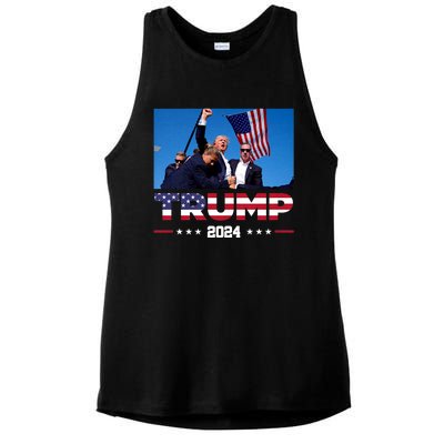 Trump 2024 Us Flag Donald Trump Election Rally Shooting 2024 Ladies PosiCharge Tri-Blend Wicking Tank