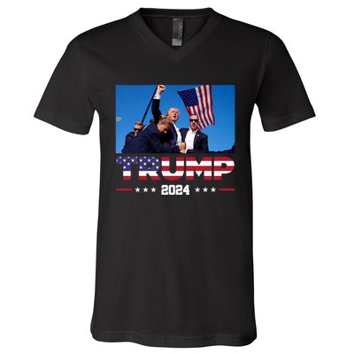 Trump 2024 Us Flag Donald Trump Election Rally Shooting 2024 V-Neck T-Shirt