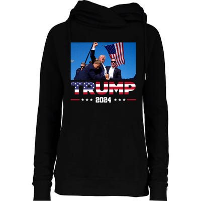 Trump 2024 Us Flag Donald Trump Election Rally Shooting 2024 Womens Funnel Neck Pullover Hood