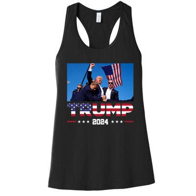 Trump 2024 Us Flag Donald Trump Election Rally Shooting 2024 Women's Racerback Tank