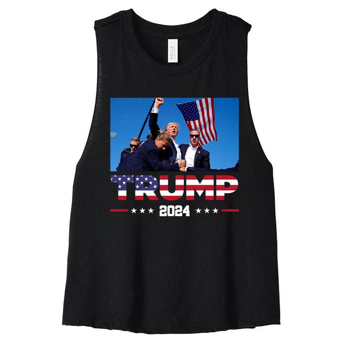 Trump 2024 Us Flag Donald Trump Election Rally Shooting 2024 Women's Racerback Cropped Tank