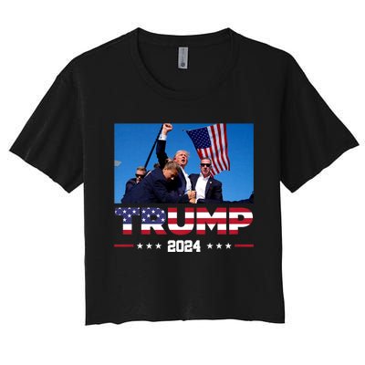 Trump 2024 Us Flag Donald Trump Election Rally Shooting 2024 Women's Crop Top Tee