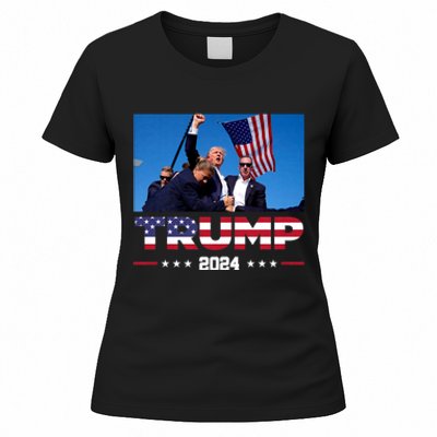 Trump 2024 Us Flag Donald Trump Election Rally Shooting 2024 Women's T-Shirt