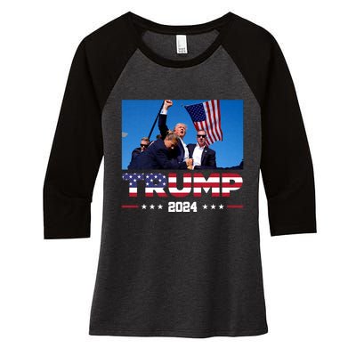 Trump 2024 Us Flag Donald Trump Election Rally Shooting 2024 Women's Tri-Blend 3/4-Sleeve Raglan Shirt