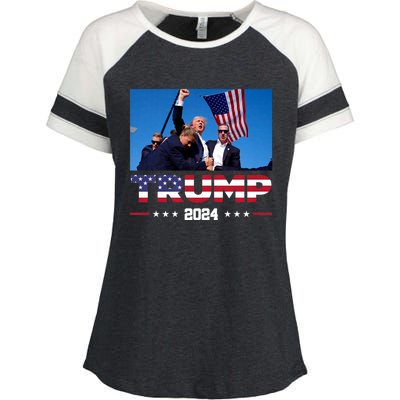 Trump 2024 Us Flag Donald Trump Election Rally Shooting 2024 Enza Ladies Jersey Colorblock Tee