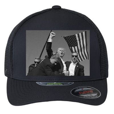 Trump 2024 Us Flag Donald Trump Election Rally Shooting Donald Trump Fist Pump Flexfit Unipanel Trucker Cap