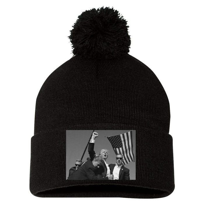 Trump 2024 Us Flag Donald Trump Election Rally Shooting Donald Trump Fist Pump Pom Pom 12in Knit Beanie