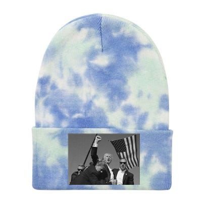 Trump 2024 Us Flag Donald Trump Election Rally Shooting Donald Trump Fist Pump Tie Dye 12in Knit Beanie