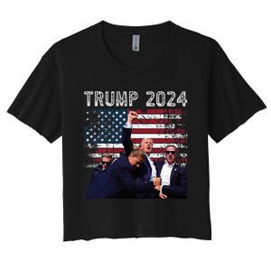 Trump 2024 Us Flag Donald Trump Election Rally Shooting 2024 Women's Crop Top Tee