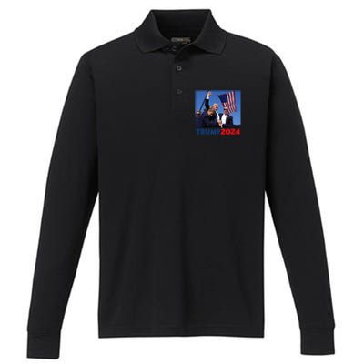 Trump 2024 Us Flag Donald Trump Election Rally Shooting 2024 Performance Long Sleeve Polo