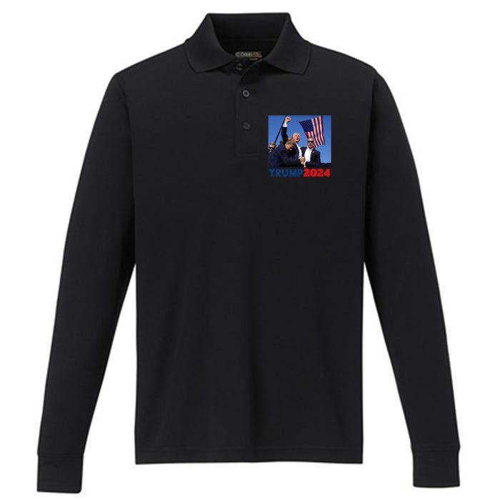 Trump 2024 Us Flag Donald Trump Election Rally Shooting 2024 Performance Long Sleeve Polo