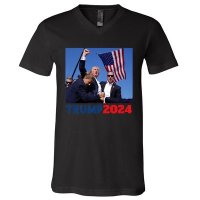 Trump 2024 Us Flag Donald Trump Election Rally Shooting 2024 V-Neck T-Shirt