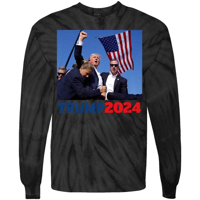 Trump 2024 Us Flag Donald Trump Election Rally Shooting 2024 Tie-Dye Long Sleeve Shirt