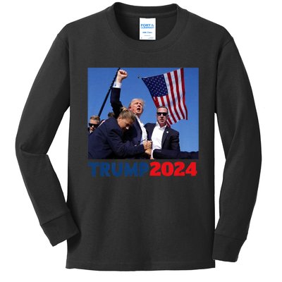 Trump 2024 Us Flag Donald Trump Election Rally Shooting 2024 Kids Long Sleeve Shirt