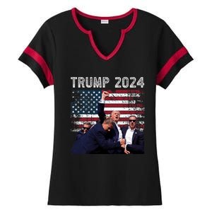 Trump 2024 Us Flag Donald Trump Election Rally Shooting 2024 Ladies Halftime Notch Neck Tee