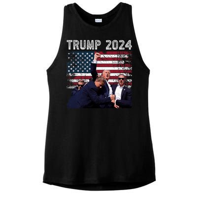 Trump 2024 Us Flag Donald Trump Election Rally Shooting 2024 Ladies PosiCharge Tri-Blend Wicking Tank