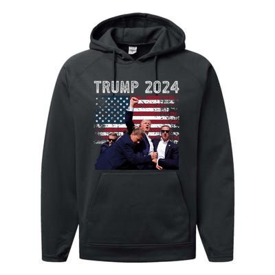 Trump 2024 Us Flag Donald Trump Election Rally Shooting 2024 Performance Fleece Hoodie