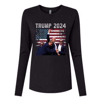 Trump 2024 Us Flag Donald Trump Election Rally Shooting 2024 Womens Cotton Relaxed Long Sleeve T-Shirt