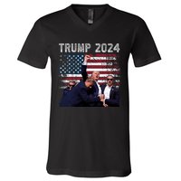 Trump 2024 Us Flag Donald Trump Election Rally Shooting 2024 V-Neck T-Shirt