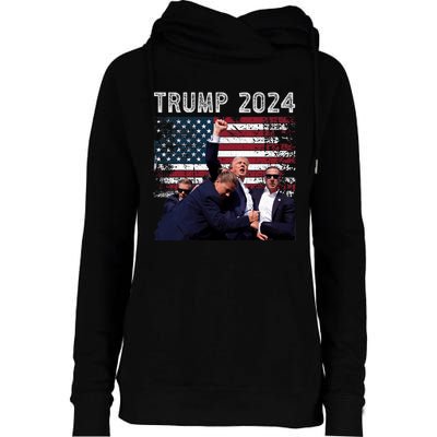 Trump 2024 Us Flag Donald Trump Election Rally Shooting 2024 Womens Funnel Neck Pullover Hood