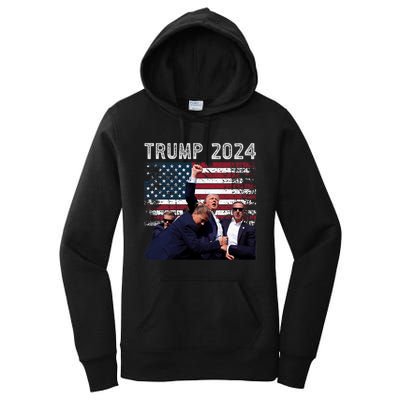 Trump 2024 Us Flag Donald Trump Election Rally Shooting 2024 Women's Pullover Hoodie