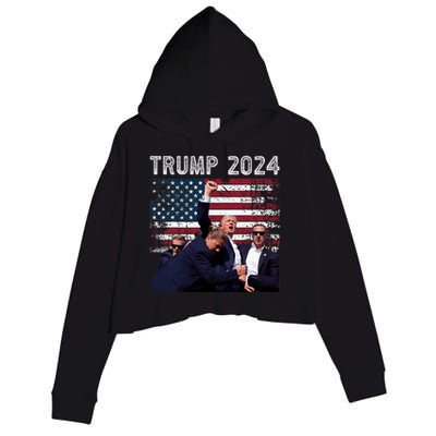 Trump 2024 Us Flag Donald Trump Election Rally Shooting 2024 Crop Fleece Hoodie