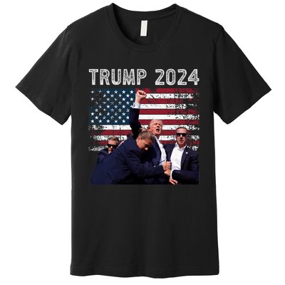 Trump 2024 Us Flag Donald Trump Election Rally Shooting 2024 Premium T-Shirt