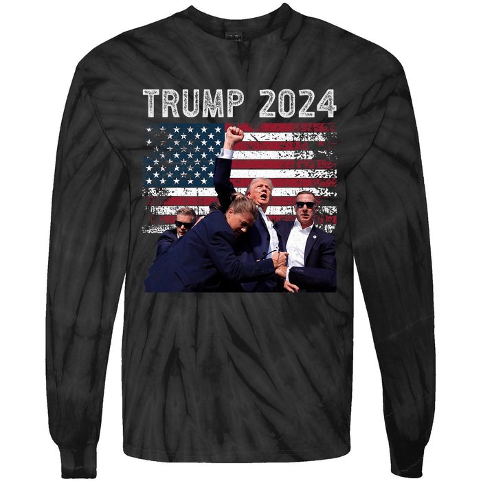 Trump 2024 Us Flag Donald Trump Election Rally Shooting 2024 Tie-Dye Long Sleeve Shirt